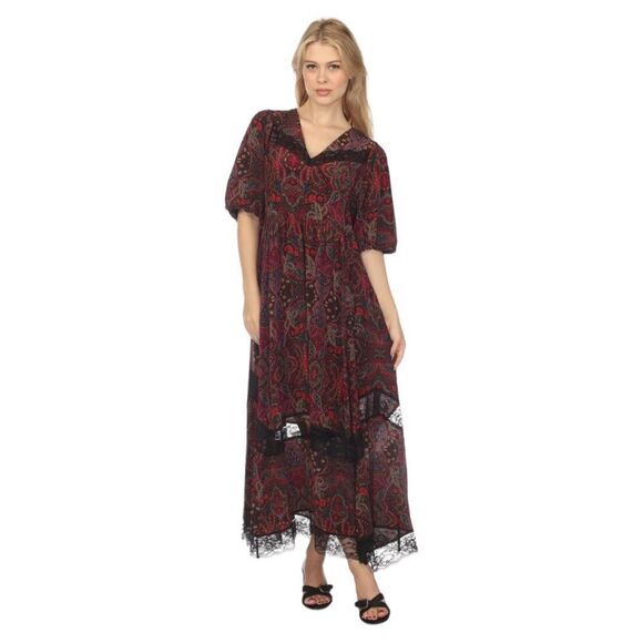 Johnny Was Dame Silk Paisley Lace Inset Midi Dress M - Picture 1 of 9
